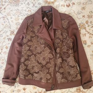 Women with Control Brown Lace-Front Jean Jacket